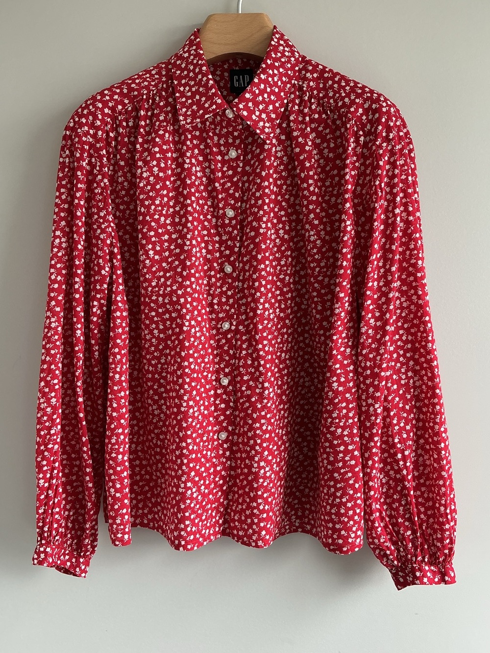 Gap Relaxed Button-Front Shirt, red floral print - Picture 6 of 9